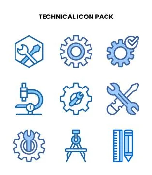 Technical Two Colour Graphics Icons Pack Stock Illustration