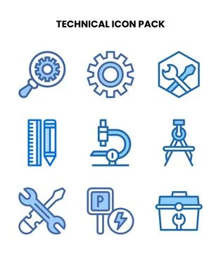 Technical Two Colour Icons Pack Illustrazione stock