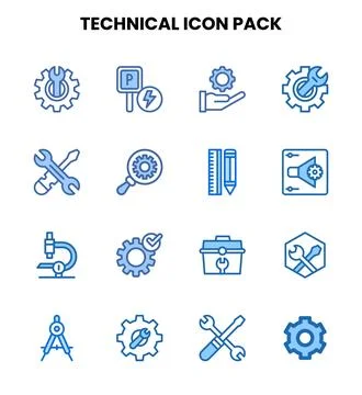 Technical Two Colour Vector Icons Pack 스톡 일러스트