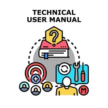 Technical user manual explaining product features and support Stock Illustration