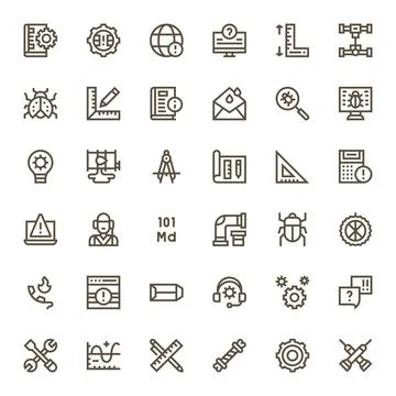 Technical Vector Icon Toolkit featuring 36 Grid Fitted 128x128 Bold Line el.. Illustrazione stock