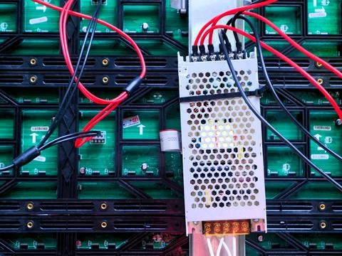Technical view of LED panel back with intricate circuit connections Stock Photos