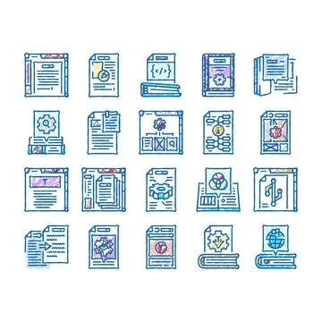 Technical writer doc icons hand drawn Stock Illustration