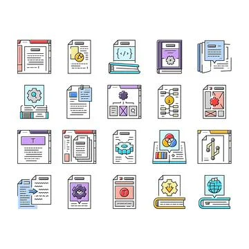 Technical writer doc icons set vector Stock Illustration