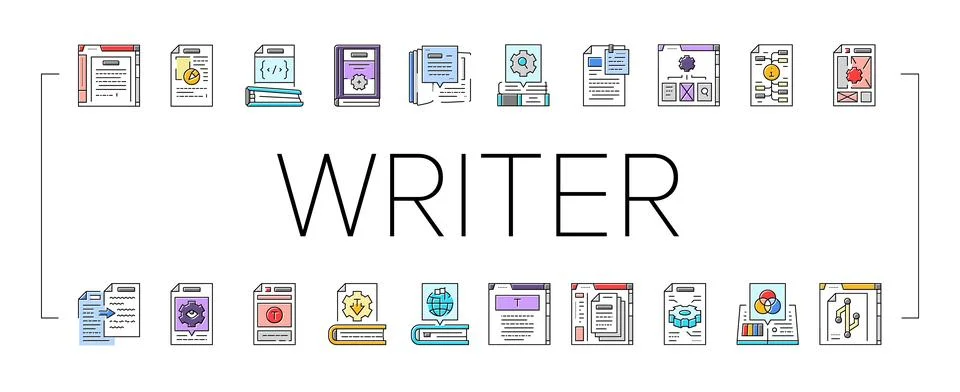 Technical writer doc icons set vector Stock Illustration