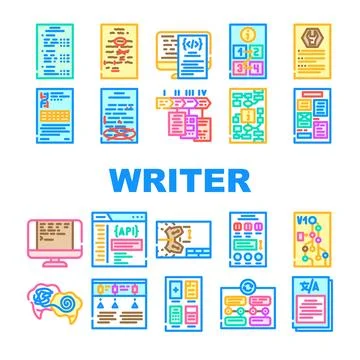 Technical writer document manual icons set vector Stock Illustration