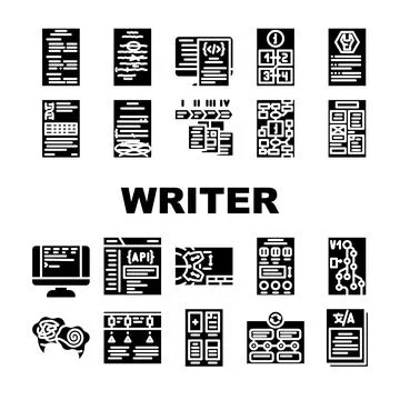 Technical writer document manual icons set vector Stock Illustration