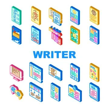 Technical writer document manual icons set vector Stock Illustration
