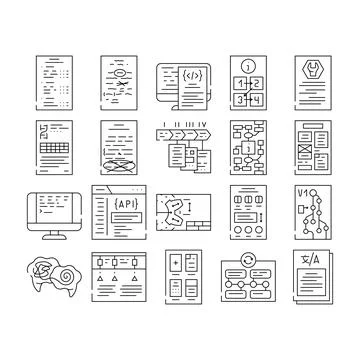 Technical writer document manual icons set vector Stock Illustration