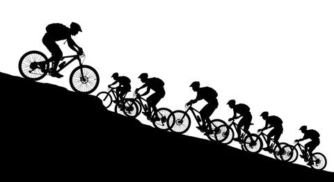 Technical XC Mountain Biker Climbing Silhouettes Stock Illustration