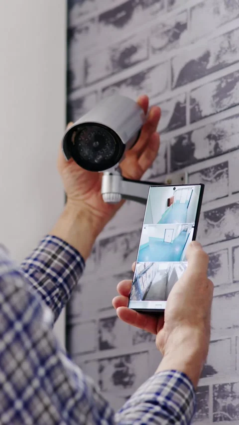 Technician Adjusting CCTV Stock Footage 236423323