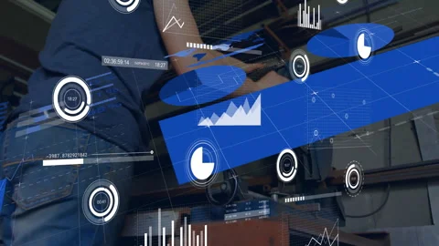 Technician adjusting lever and knobs while initiating virtual data panels at 스톡 동영상 310826214