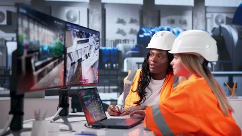 Technician And Engineer Collaborate On 3D Design Using Laptop Stock Footage 343884936