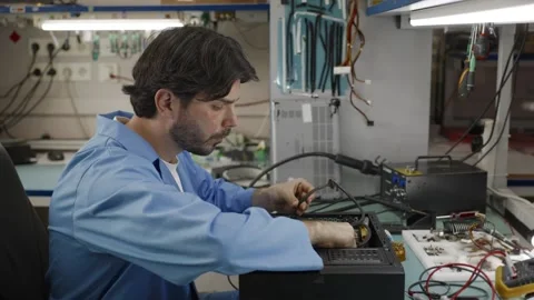 A technician assembles a computer in the lab Stock Footage 326248458