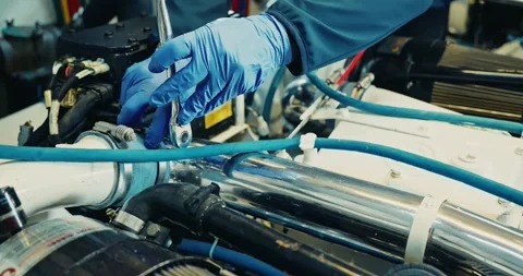 Technician Assembling Machinery in Industrial Workshop Stock Footage 323765619