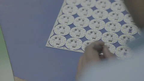 Technician assembling small electronic components on circuit boards Stock-Footage 327597013