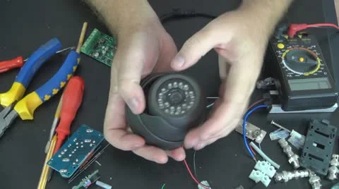 Technician Assembling a Video Camera, Worker on Security System, Burglary  Stock Footage 12564240