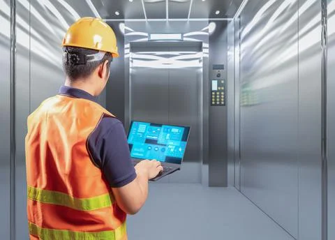 Technician check on elevator or passenger lift Stock Illustration