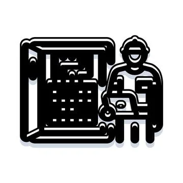 Technician checking electrical panel with diagnostic equipment Stock Illustration