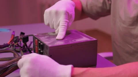 Technician cleaning computer. Expert cleaning and examining computer hardware Stock Footage 347877285