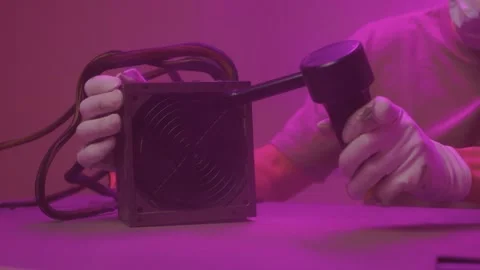 Technician cleaning computer. Expert cleaning and examining computer hardware Stock Footage 347877314