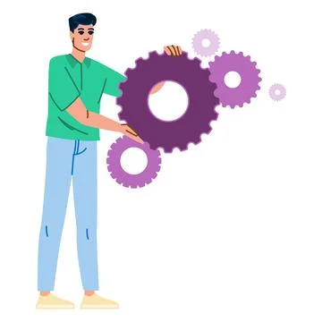 Technician connecting gears symbolizing collaboration and integration イラスト素材