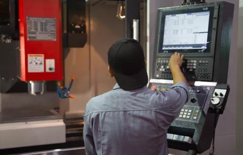 Technician control panel of CNC machine Stock Photos