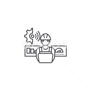 Technician control vector line icon, sign, illustration on background, editable Stock Illustration