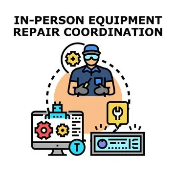 Technician coordinating complex equipment repair service Stock Illustration