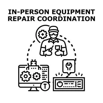 Technician coordinating complex equipment repair service Stock Illustration
