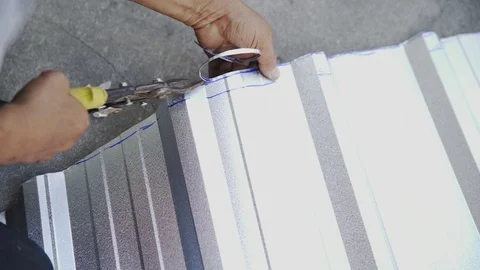 Technician cutting metal sheet Stock Footage 91644731