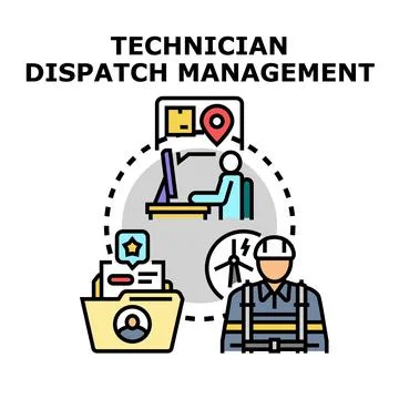 Technician dispatch management system managing field service operations Stock Illustration