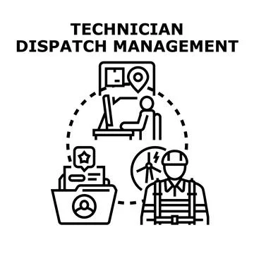 Technician dispatch management system managing field service operations Stock Illustration