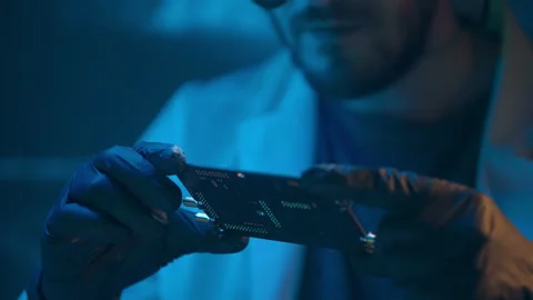 Technician engineer developer is soldering iron pcb microcircuit electronic Stock Footage 237824197