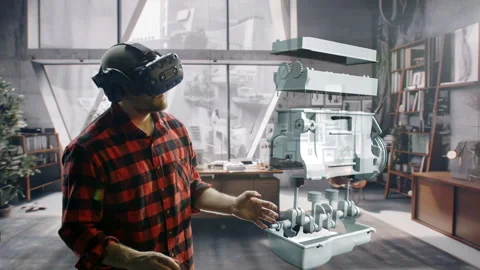 Technician Evaluating Engine Efficiency with VR Technology Advanced Testing Stock Footage 284955497