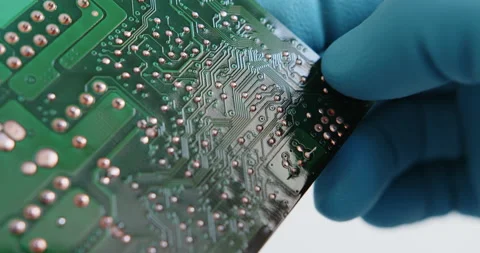 Technician examines the chips of electronic device Video stock 150870808