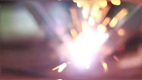 Technician focus on welding process on spark light with equipment. Stock Footage 96338506