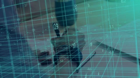 Technician hand entering, grasping rotary tool, repairing device while teal grid Stock Footage 335316981