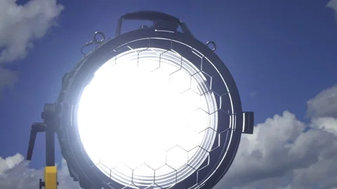 Technician hand holds powerful searchlight outdoors Stock Footage 324915335