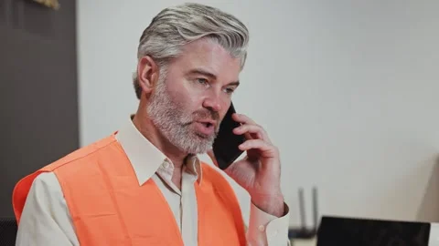 Technician having conversation on portable smartphone while sitting at workplace Stock-Footage 255102984