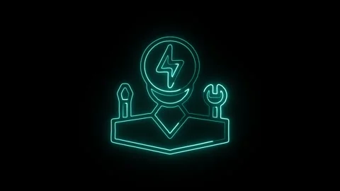 Technician Icon Isolated on Black Background, Technical Worker Neon Line An.. Stock Footage 323943167