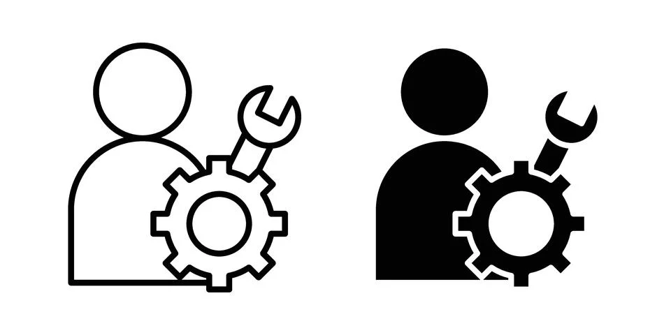 Technician icon linear versions pack on white background Illustrazione stock