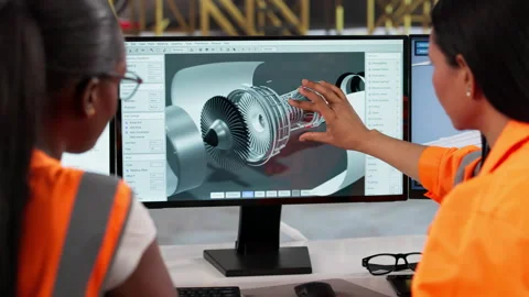 Technician Inspects Aircraft Engine Using CAD Software Stock Footage 333402205
