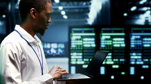 Technician inspects crypto mining server Stock Footage 246240990