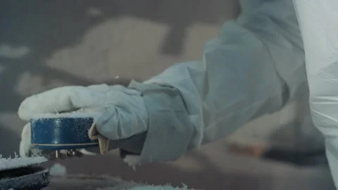 Technician inspects equipment. Bearded technician in protective gear carefully Video stock 342744329