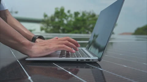 Technician inspects solar panel installation and test Stock Footage 282759266