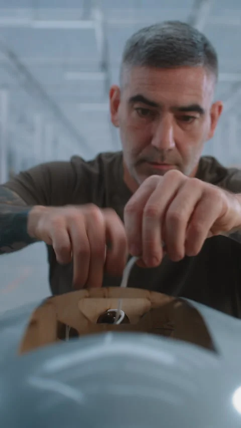 Technician Installing Electronic Components and Connecting Wiring Inside Fixed Stock Footage 345065195