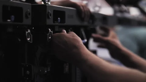 Technician installing modular LED display panels Stock Footage 307755759