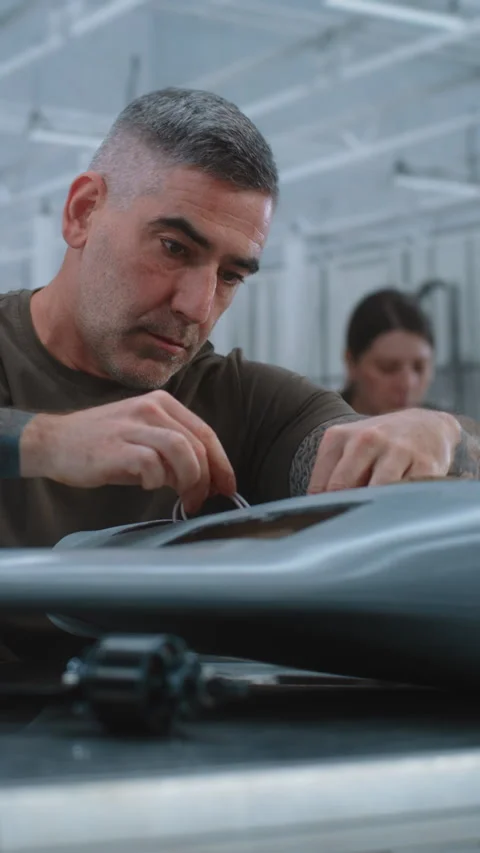 Technician Integrates Electronic Components, Cylindrical Module and Wiring Stock Footage 345055780