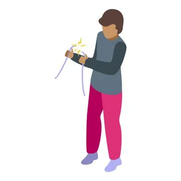 Technician joining electric cables getting electric shock isometric view Stock Illustration
